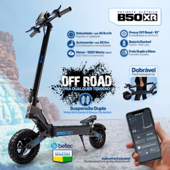 Patinete Elétrico Betec B50 XR 1200W Autonomia 50km Velocidade 45km/h Off-Road Pneu 10" App 15.6Ah
