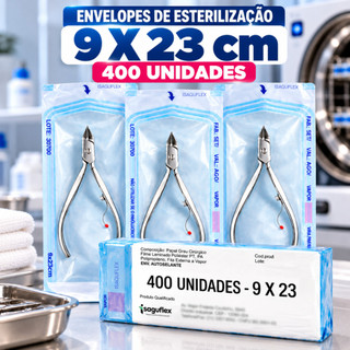 Kit 400 unidades Envelope Esterilização Alicate  Cuticula Autoclave 9x23 cm Manicure Pedicure