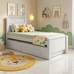 Cama Lopas Solteiro 0,90 Athenas Com cama Auxiliar Branco