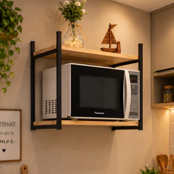 Nicho Prateleira MDF Industrial Metalon Ferro Suspensa para Microondas, Forno, Cafeteira, Air Fryer, Potes e Decoração