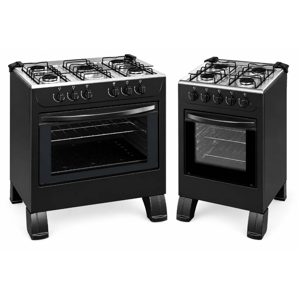 Fogão de Piso Braslar New Sirius 4 OU 5 Bocas Preto Mesa Inox – Acendimento Manual