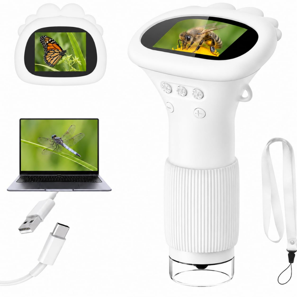 Microscópio Digital de Bolso para Crianças, Lupa Eletrônica Infantil com Tela LED, Capacidade de Gravar Foto e Vídeo — R$ 179,99 na Shopee