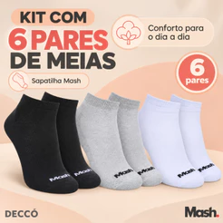 Kit com 6 Pares de Meias Mash Sport Cano Curto Unissex Original