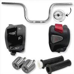 Kit Guidão Cargo 160 + Chave de Luz Cg Fan Titan Start 125 150 160 Lampejador + Punho Cb500 + Manopla Com Roldana