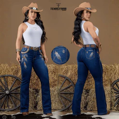 Calça Country Feminina Flare Bordada Montaria