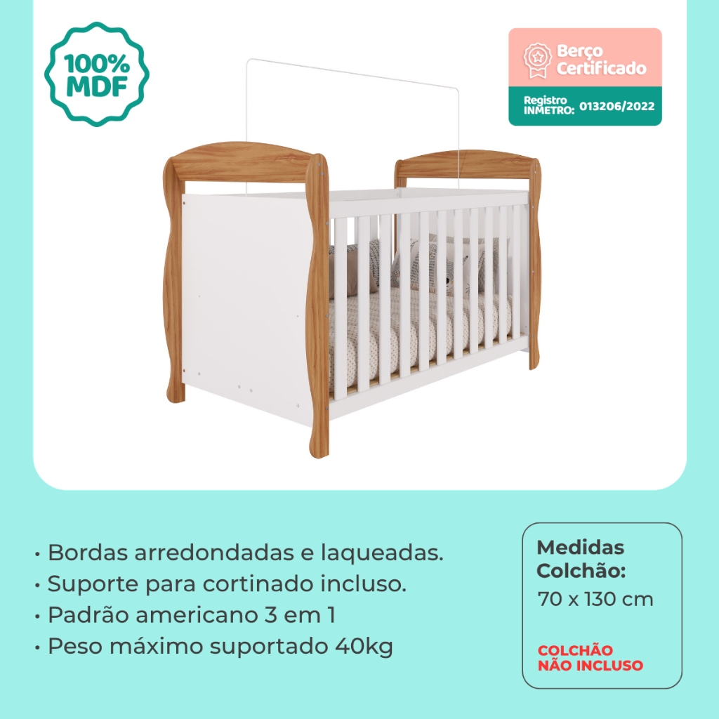 Quarto Bebê Completo Berço Americano Marquesa 3 Em 1 Cômoda Uli 4 Gavetas 1 Porta 100%MDF · foto 2