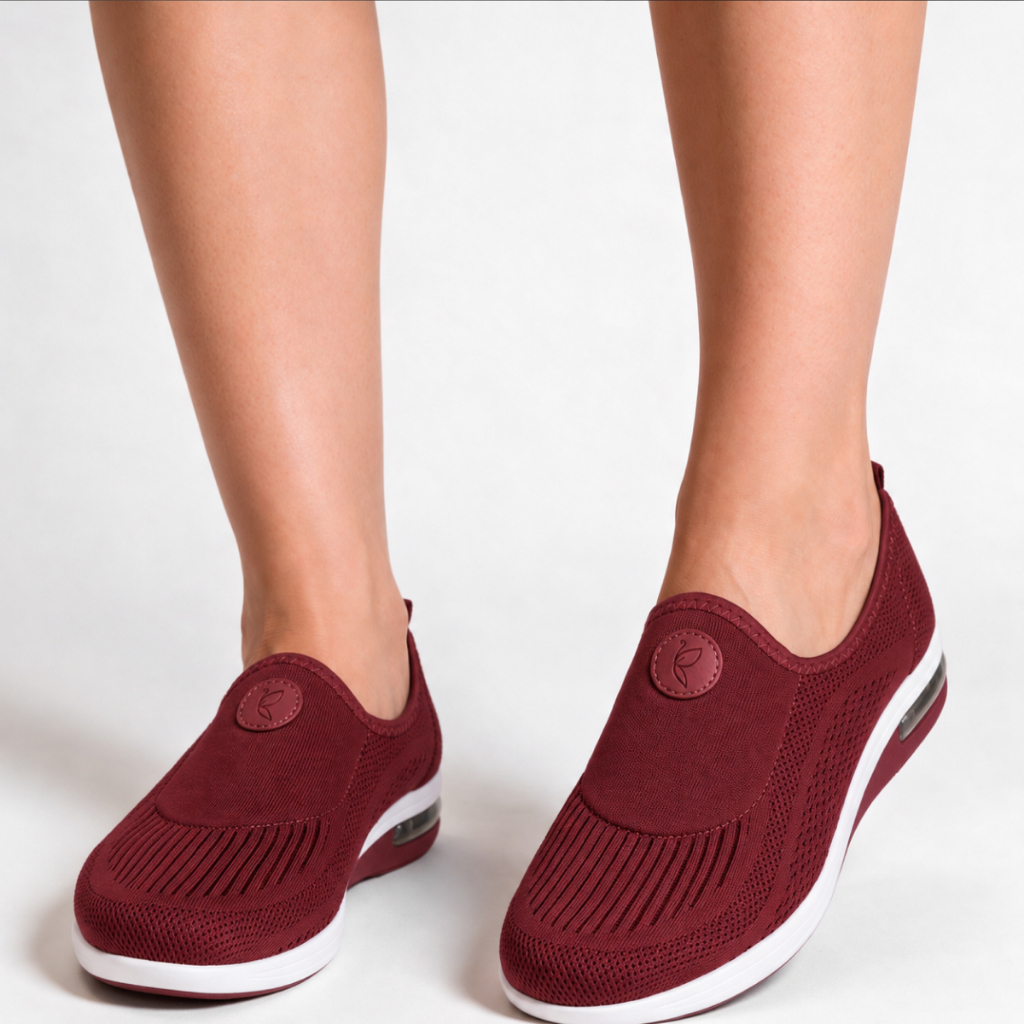 Tênis Ortopédico Feminino Ultra Conforto Benévola Knit Slip On Calce Fácil Esporão Fascite Plantar