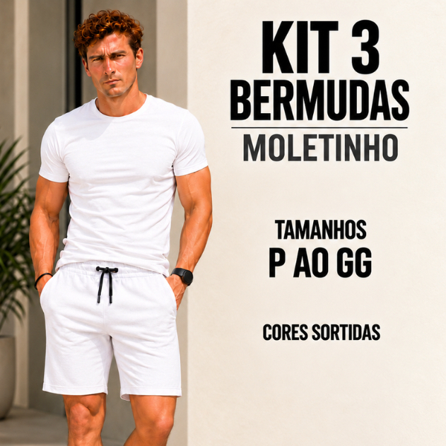 Kit 3 Bermuda Shorts Masculinas Moletinho Moletom Academia Treino Confortável Dia a Dia Casual Com Bolso