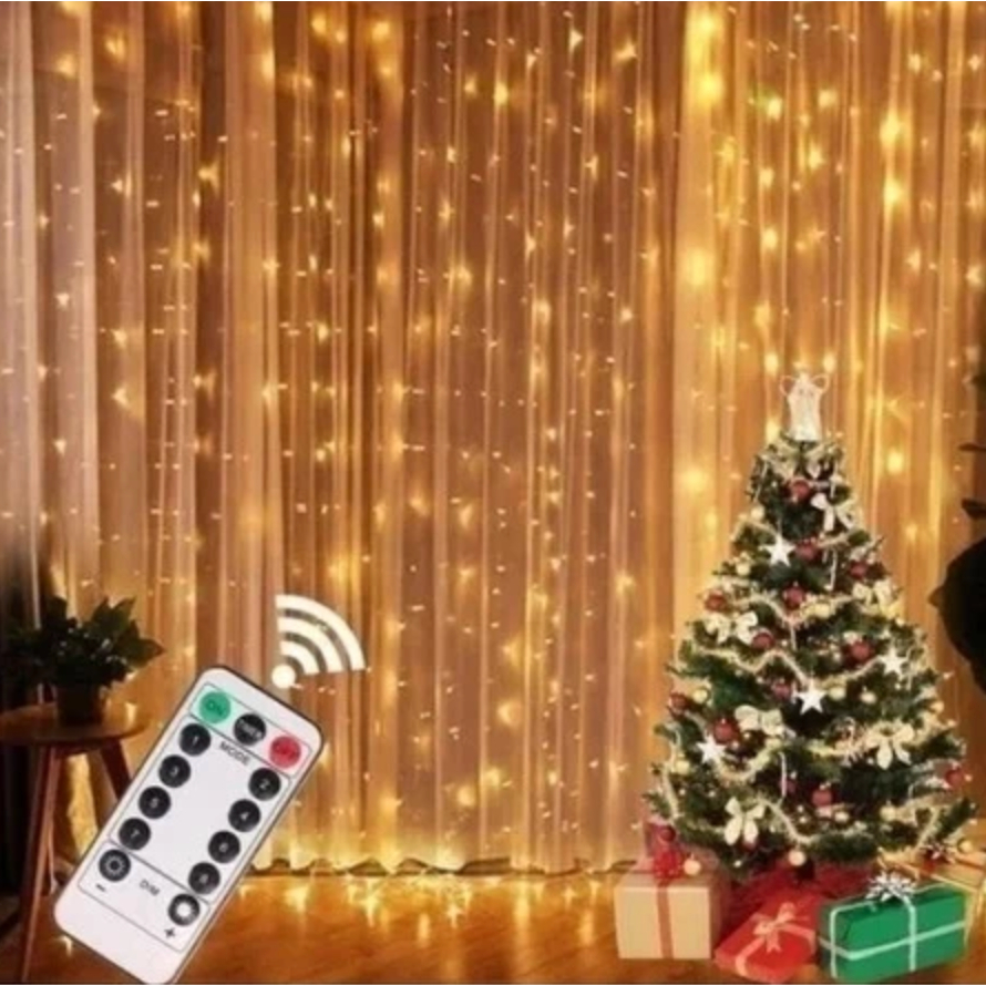 Cortina De Led 300 Leds 3x3 Luzes Natal Decoração Festas Casamentos Branco Quente HWN-XC6