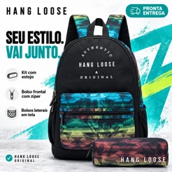 Mochila Estojo Hang Loose Masculina Reforçada Escolar Trabalho