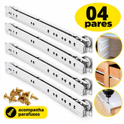 4 Pares Corrediça Para Gaveta 40cm Branca Comum 400mm