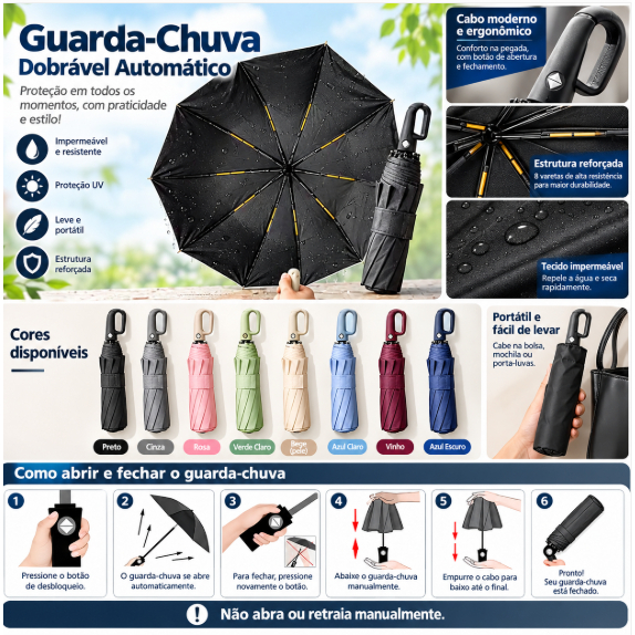 Guarda-chuva Automático Proteção Solar UV Dobrável Anel de Fivela Com Black