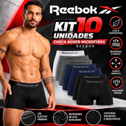 Kit 10 Cuecas Boxer Reebok Masculina Microfibra Sem Costura Original