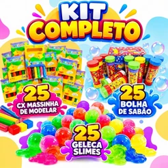 Kit 25 Caixas Massinha Modelar + 25 Bolha De Sabão + 25 Geleca Slime Lembrancinha Infantil P/ Festa