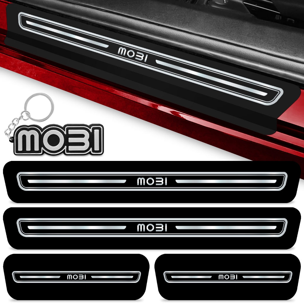 Kit Soleira 4 Portas Carro Mobi Preto Cromado Chaveiro