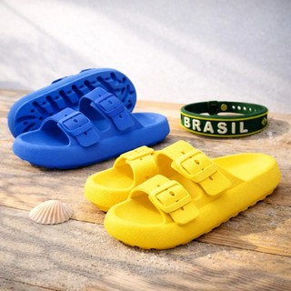 Kit 2 Chinelos Feminino Masculino Nuvem Slide Confortável Birken Fivela Copa Do Mundo Brasil