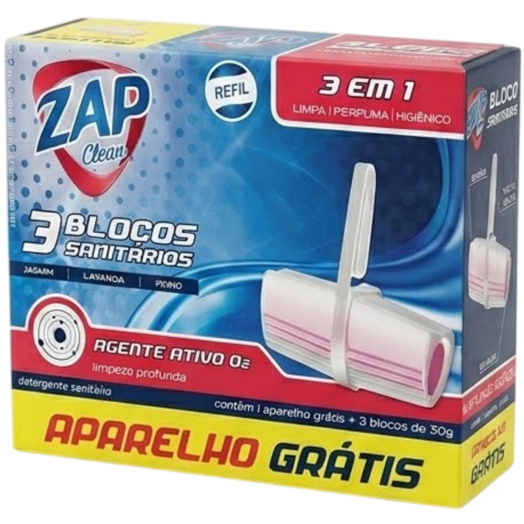 Bloco Sanitário Zap Clean Leve 3 + Aparelho Grátis Pedra Sanitária