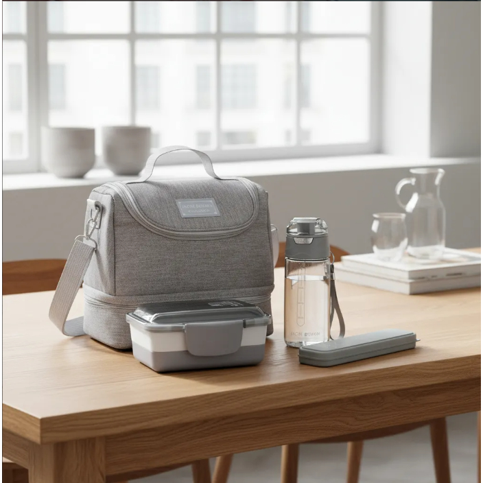 Kit Bolsa Térmica, Pote Marmita 950ml, Garrafa 550ml e Porta Talheres JOY em Oferta na Shopee