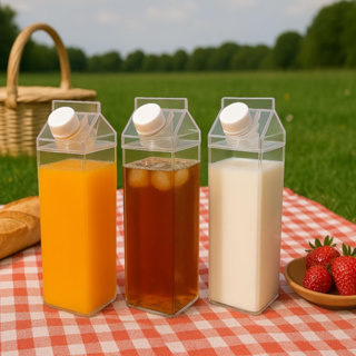 Kit 2 Garrafas Formato Caixa de Leite Acrílico Transparente 500ml e 1Litro em Oferta na Shopee