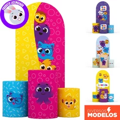 Capa Cilindro + Painel Romano Bolofofos Decoração Aniversário Infantil Sublimado Em Tecido - Licenciado