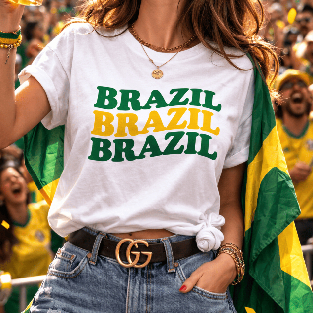 Camisa Camiseta Feminina Brazil 100% Algodão Blusinha Tendencia Copa Do Mundo Leve Estilosa Confortável