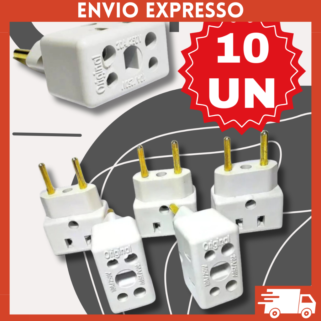 Adaptador de Tomada 1, 3, 5, 10 Benjamim 10A/20A Pino Maciço Modelo Bob Resistente