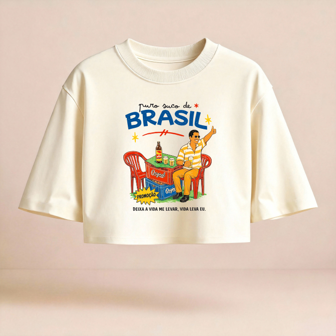 Puro Suco do Brasil Zeca Cropped Over | T shirt | Max tee  Cor Off White 100% algodão