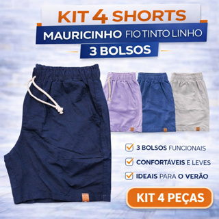 Kit 4 Shorts Mauricinho Fio Tinto Linho 3 Bolsos em Oferta na Shopee