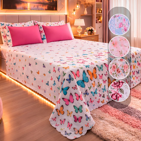 QUEEN Cobre Leito Colcha Lençol BEL FINA e DELICIDADA 03 Pçs – Cores Vivas Estampa Premium Exclusiva em Oferta na Shopee