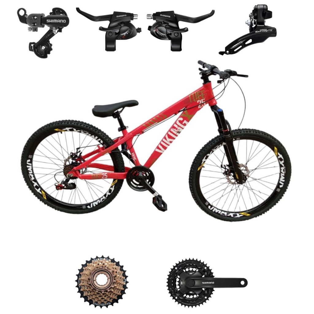 Bicicleta MTB Viking Tuff 25 Aro 26 21v Shimano Freio a Disco Suspensão