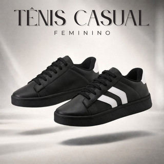 Tênis Feminino Casual Conforto e Estilo Com Design Preto e Branco Para Uso Diário