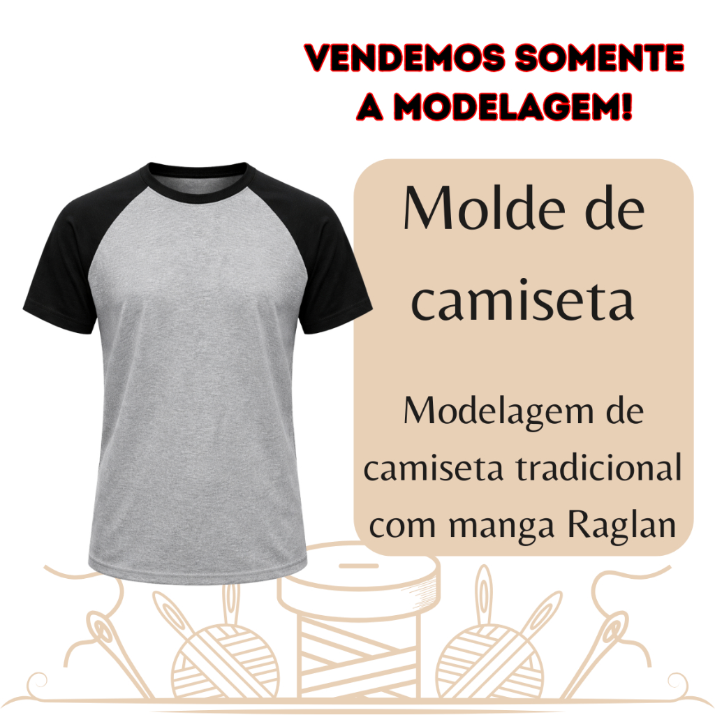 Molde de camiseta manga raglan, Modelagem de camiseta manga raglan em papel semi kraft