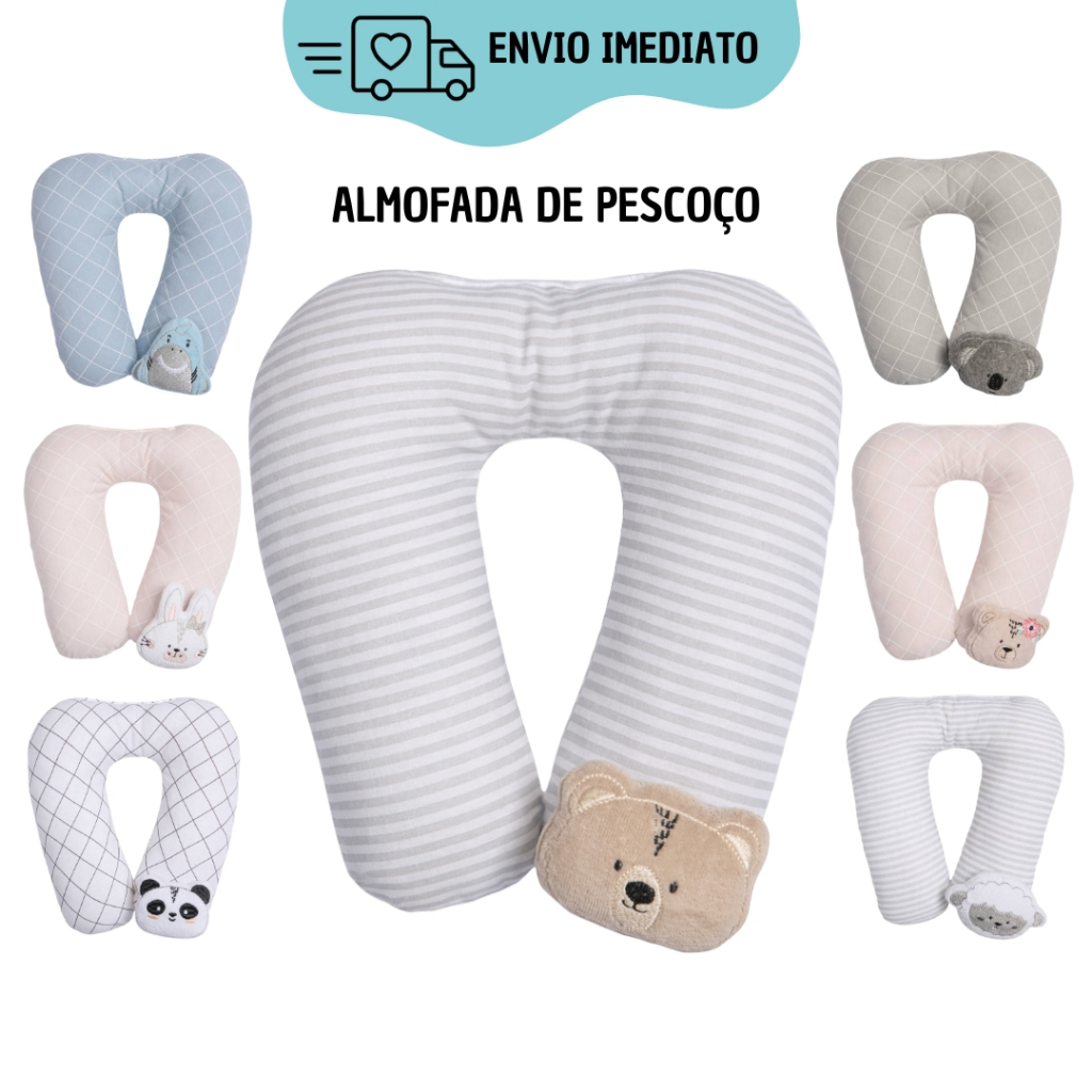 Almofada de Pescoço Bebê RN para Viagem/Passeio Bebê Conforto 100% Algodão 26cmx25cm -  Papi Friends