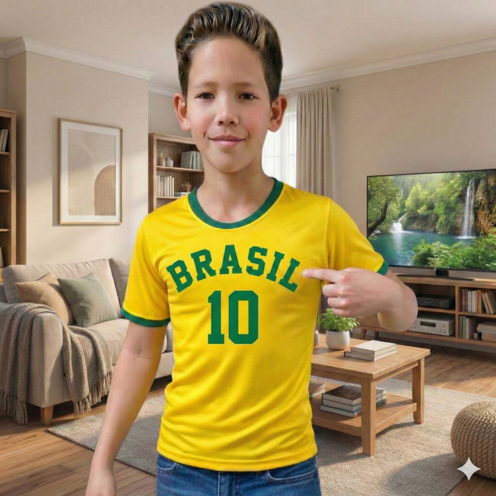 Camiseta Do Brasil Infantil Juvenil 8 A 16 Anos Unissex Camisa Brasil Adolescente