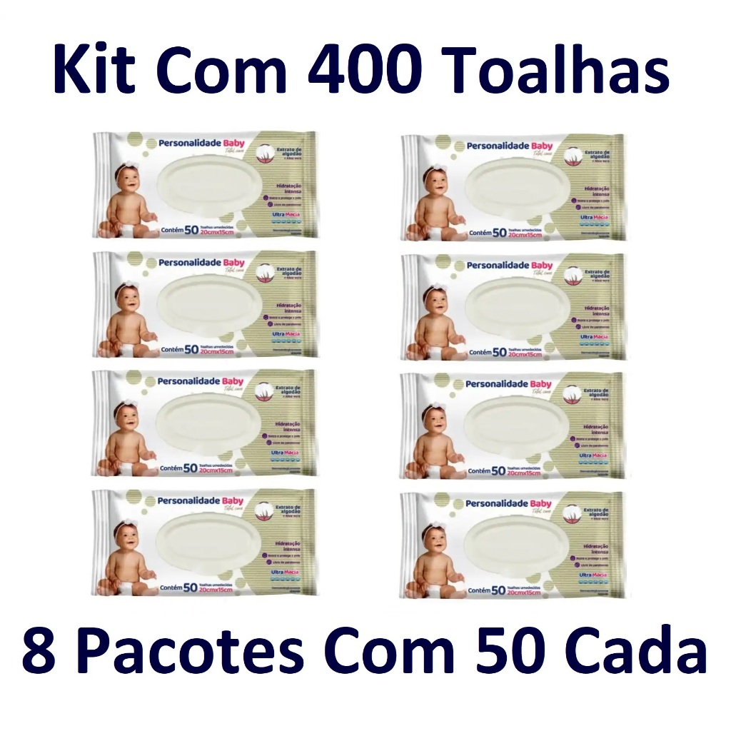 Caixa C/400 Toalhas Umedecidas Personalidade Baby Total Care Eurofral, 12 Pacotes Com 50 Toalhas Cada em Oferta na Shopee