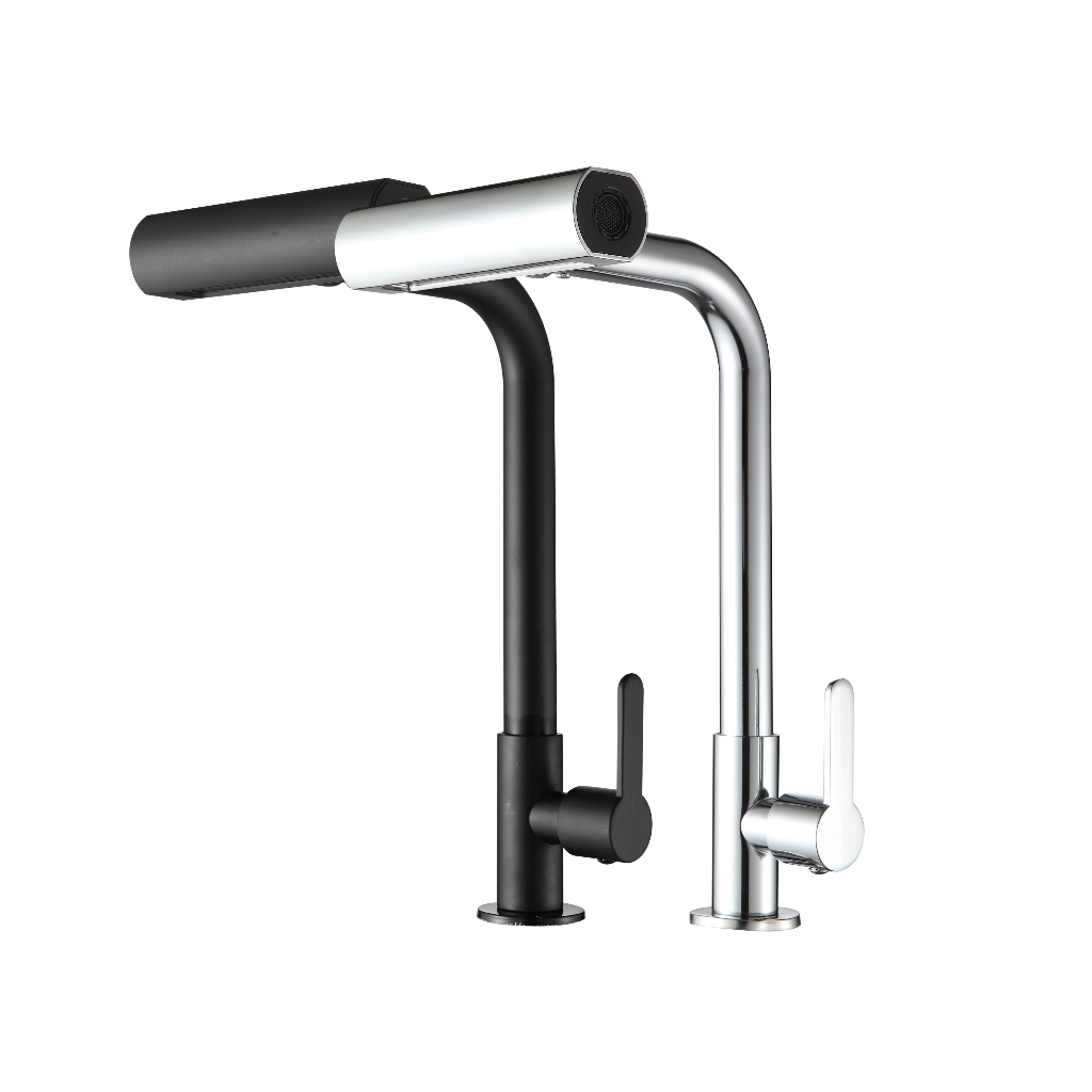 Torneira Cascata 4 Em 1 Para Cozinha Metal 4 Modos De Saída De Água 360 Rotação Cromado Preto Fosco
