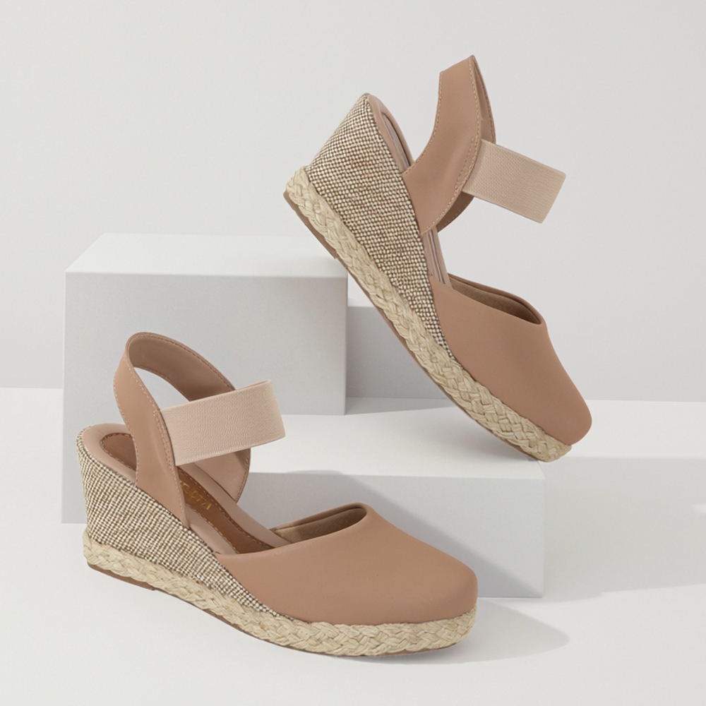 Salto Anabela Feminina Confortável Salto Médio com Corda Natural e Tecido de Juta Ref: 971 em Oferta na Shopee