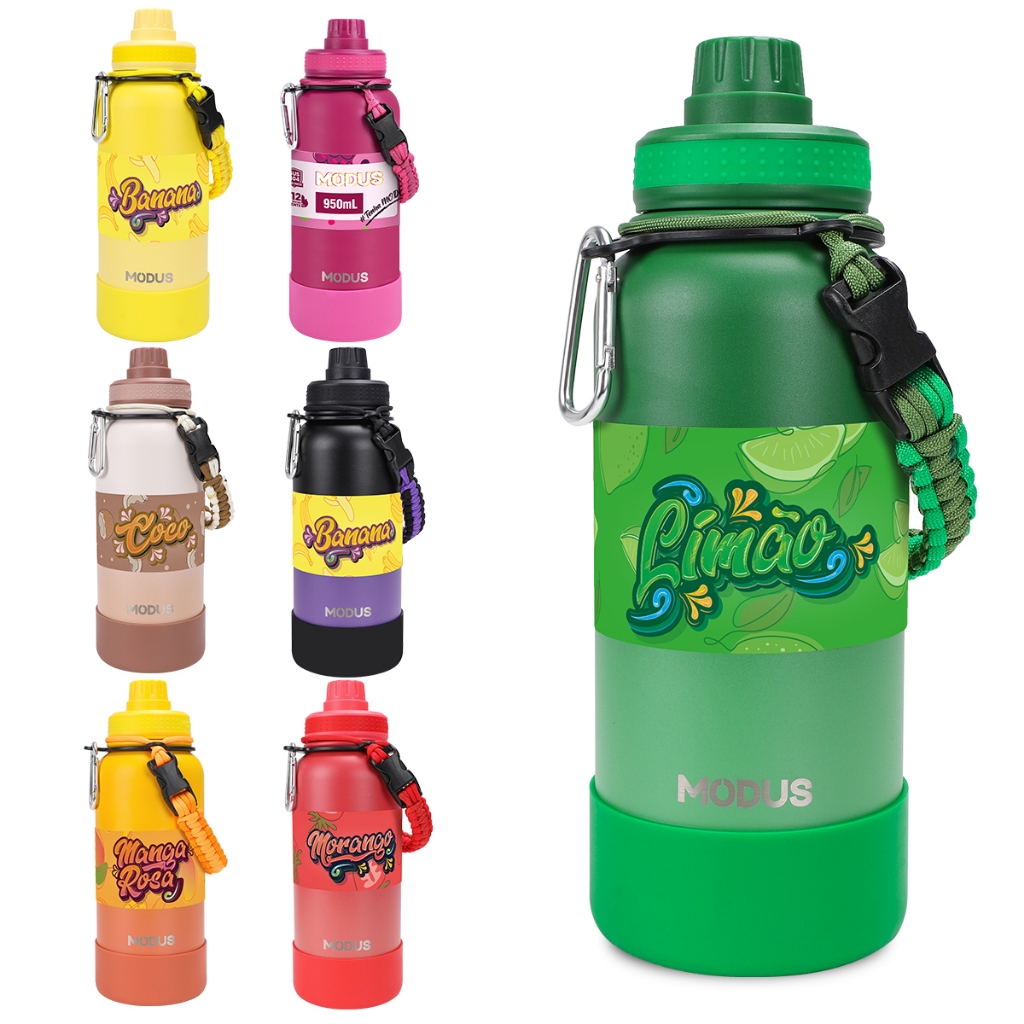 MODUS Garrafa Térmica De Água Isolada 1000ml De Aço Inox Com Alça Com Alça e Base Emborrachada