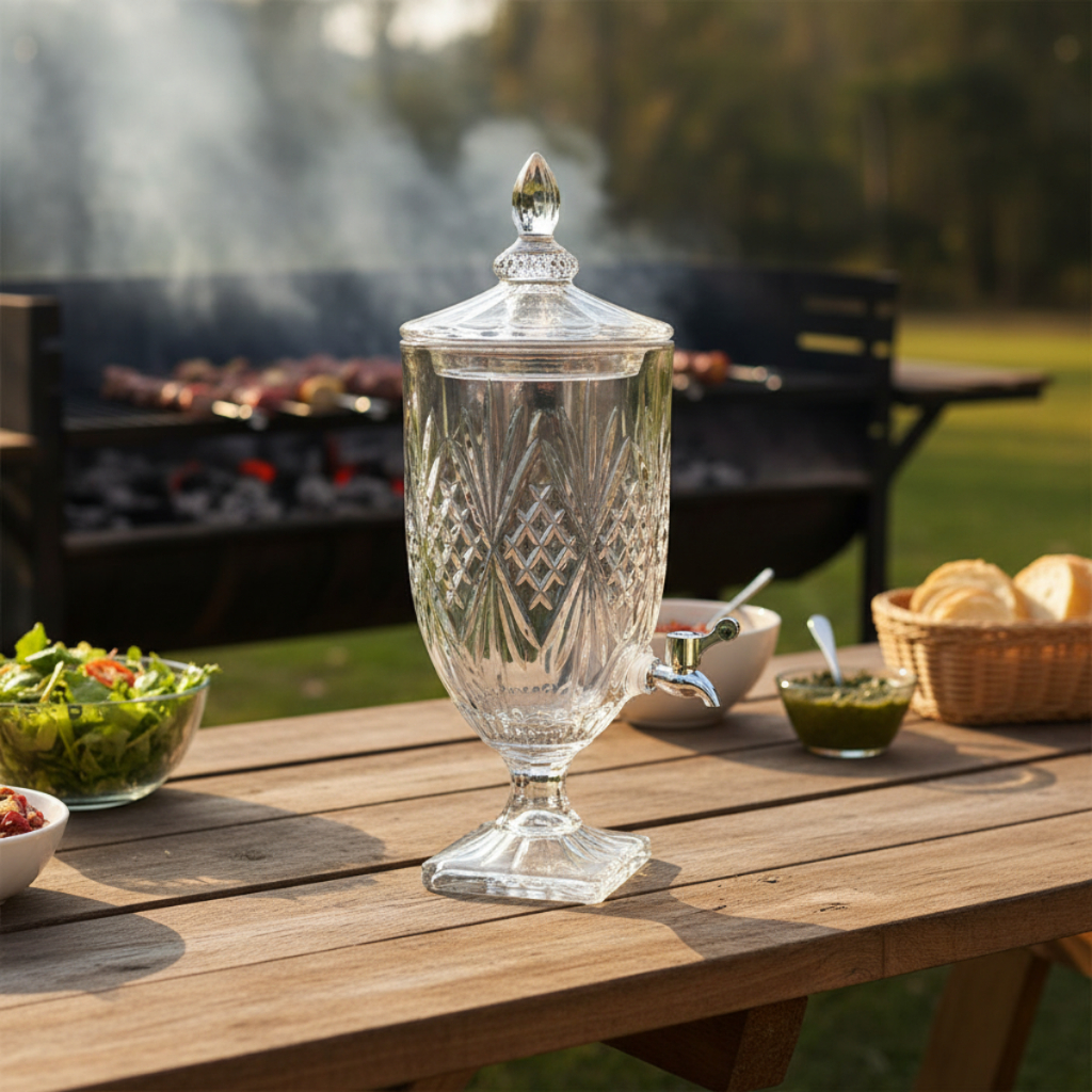 Suqueira Jarra Vidro Cristal 5L com Torneira Dispenser p/ Bebidas Festas Eventos Elegante Promoção!!