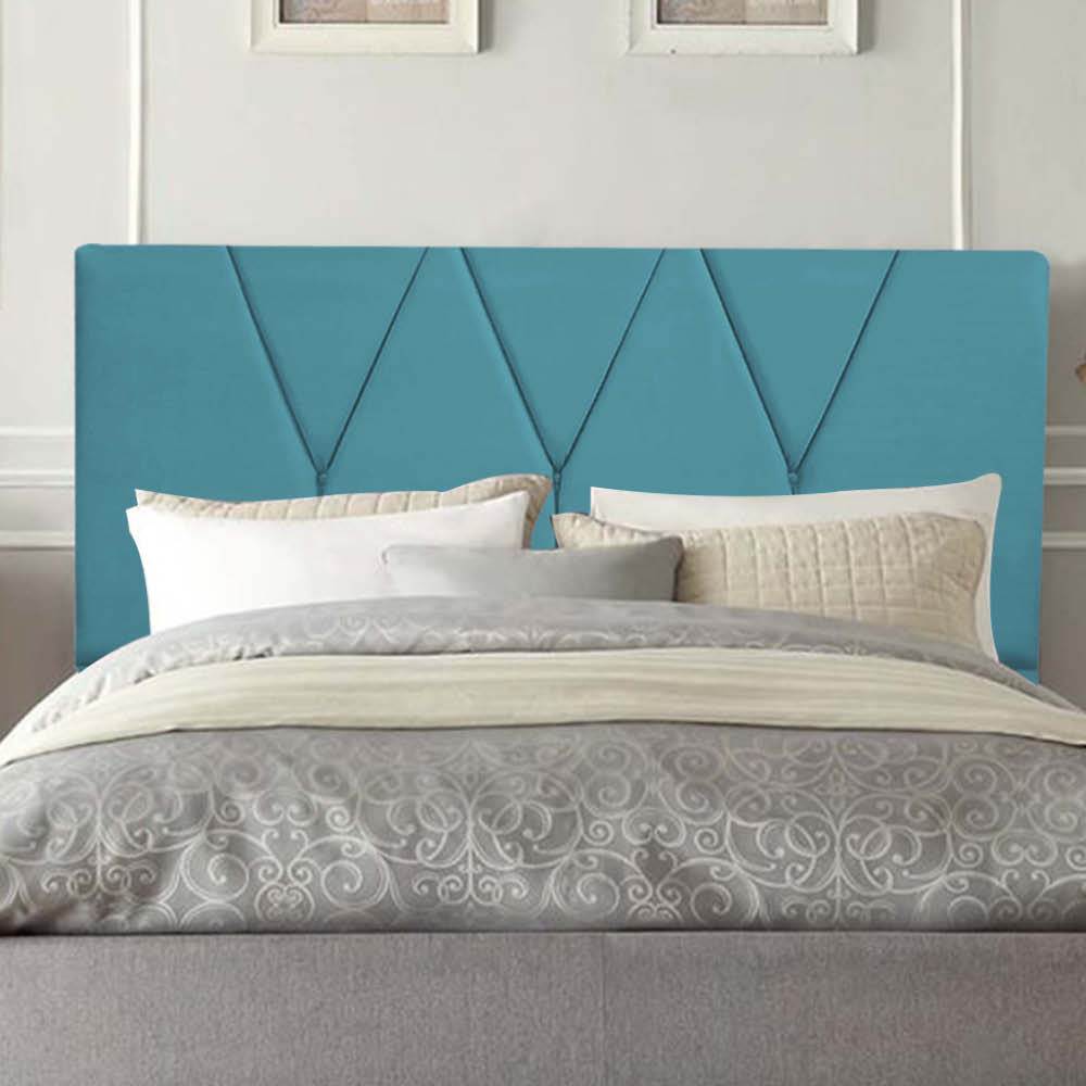 Cabeceira Estofada Cama Box Solteiro 90cm Jade Suede Azul Turquesa