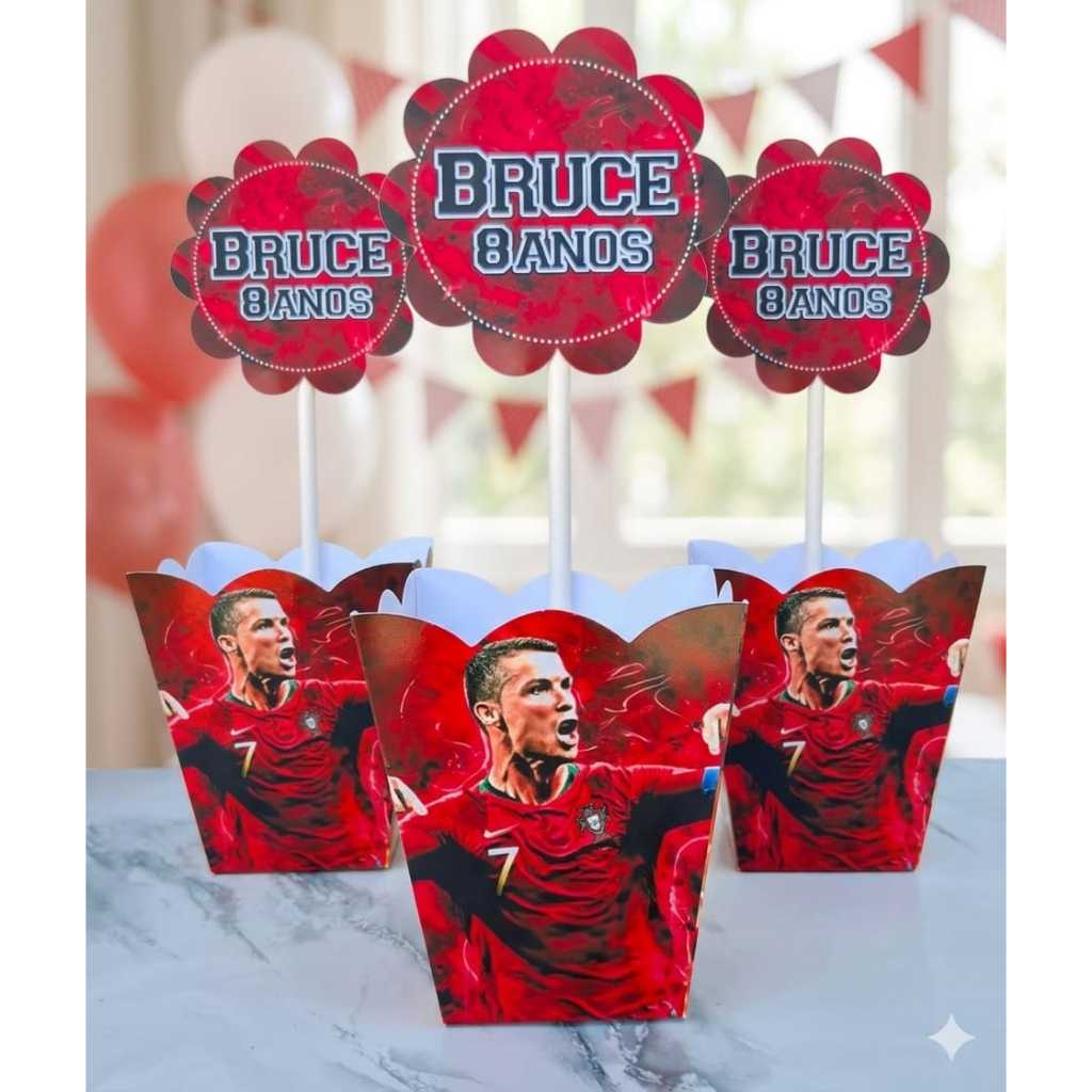 Centro de mesa Cachepo Personalizado festa infatil- Lembrancinhas Cristiano Ronaldo Pegue e monte