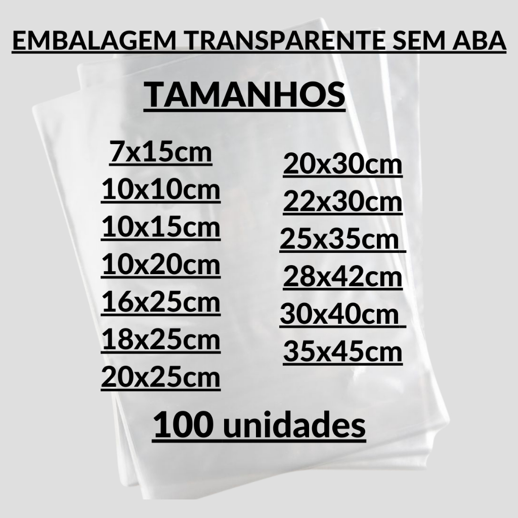 100un Saco Transparente Sem Aba Plástico Cristal Embalagem Roupa Qualidade Várias Medidas em Oferta na Shopee