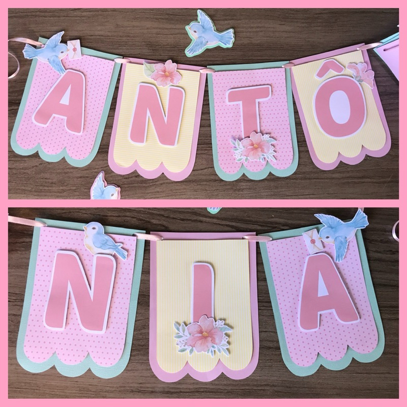 Bandeirinhas bandeirolas varal com nome aniversário temas variados