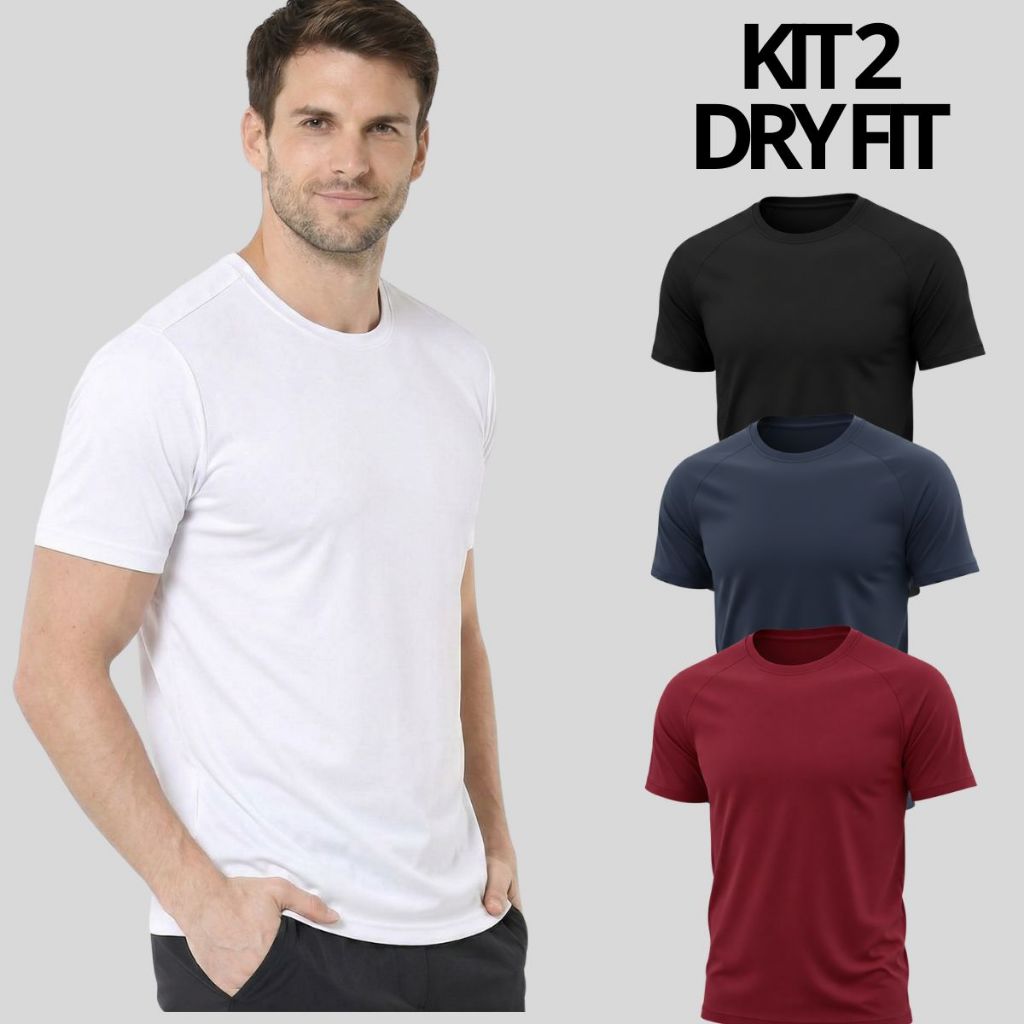 2 Camisetas Masculina Dry Fit Básica Branca Verão UV+ Academia Corrida Musculação Caminhada Treino