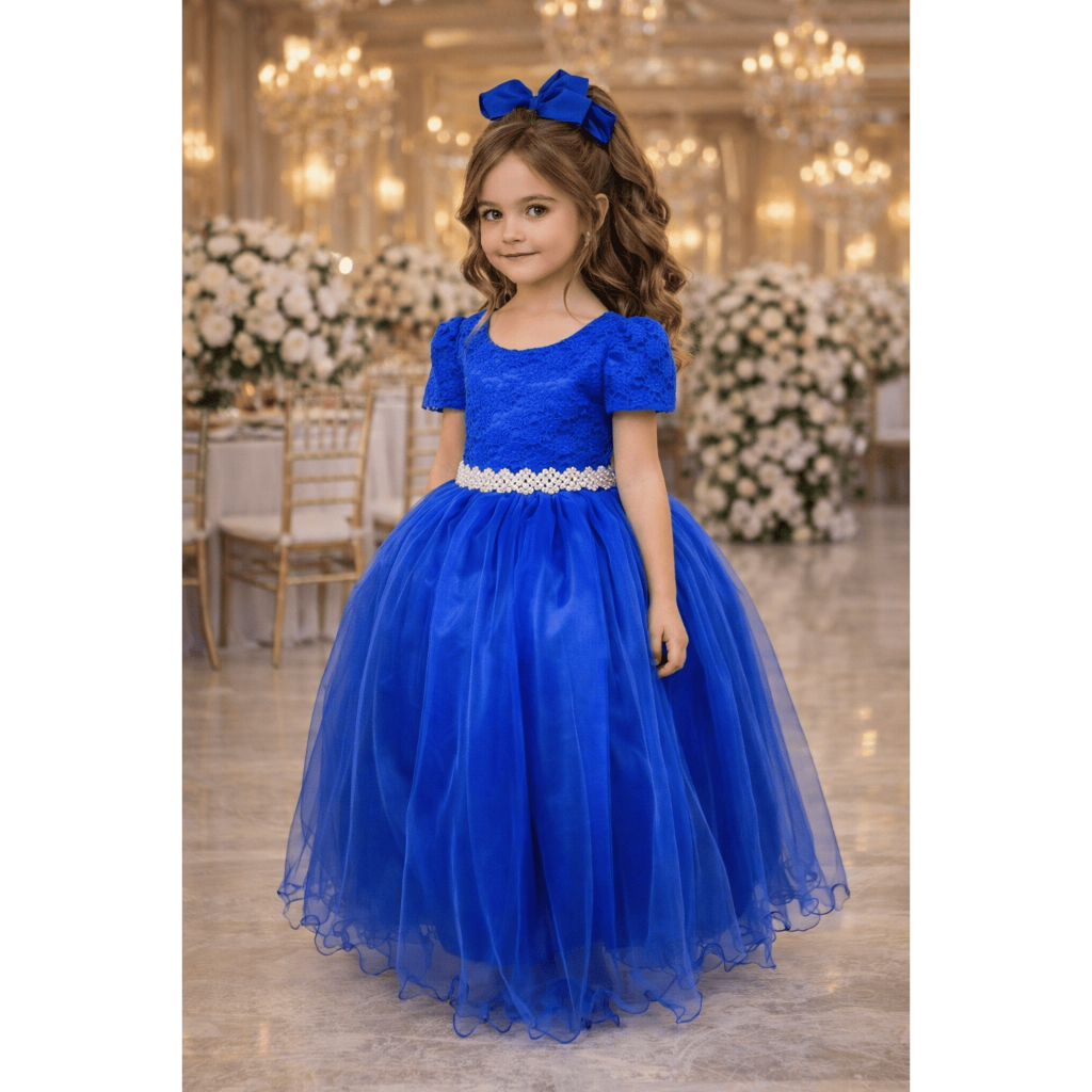 Vestido Longo  de Festa  Enjoy  Laura Peito Rendado Azul Royal