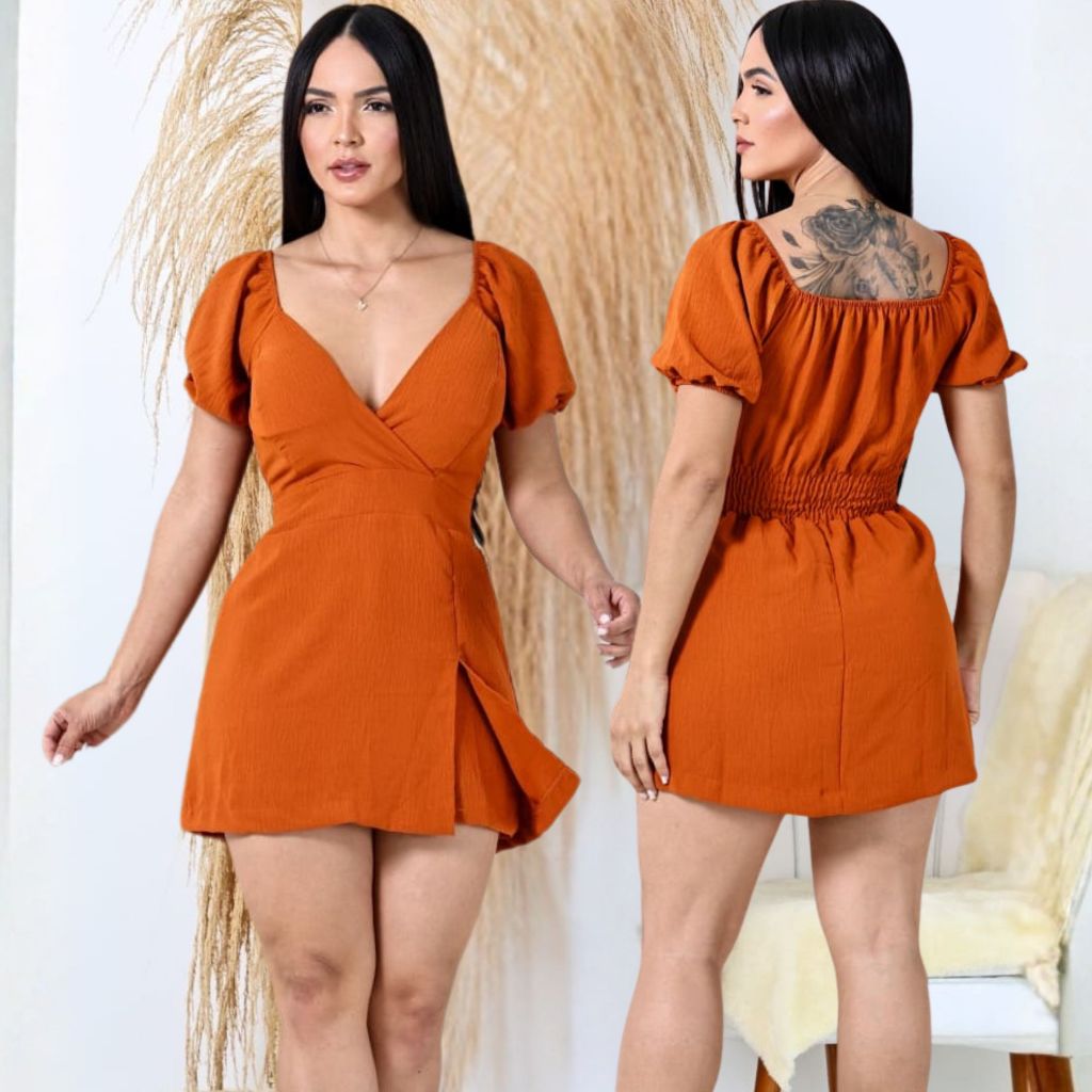 Macaquinho Feminino ,manga curta com Saia e Bojo , Lastex nas Costas, Tecido Duna Premium em Oferta na Shopee