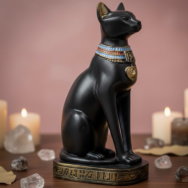Escultura Egípcia Bastet Guardiã - Proteção e Harmonia em Resina Esotérica