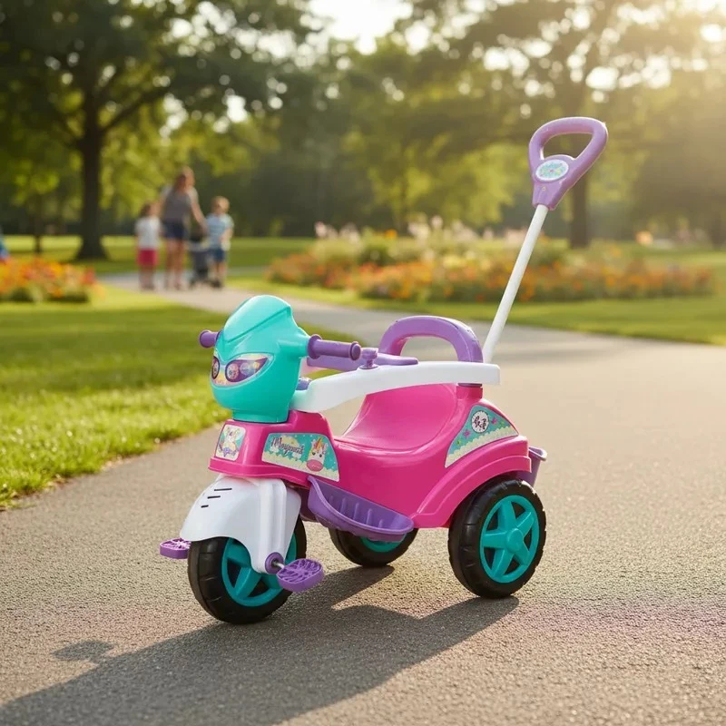 Carrinho de Passeio e Pedal 2 em 1 Motoca Triciclo Baby City Menina Maral