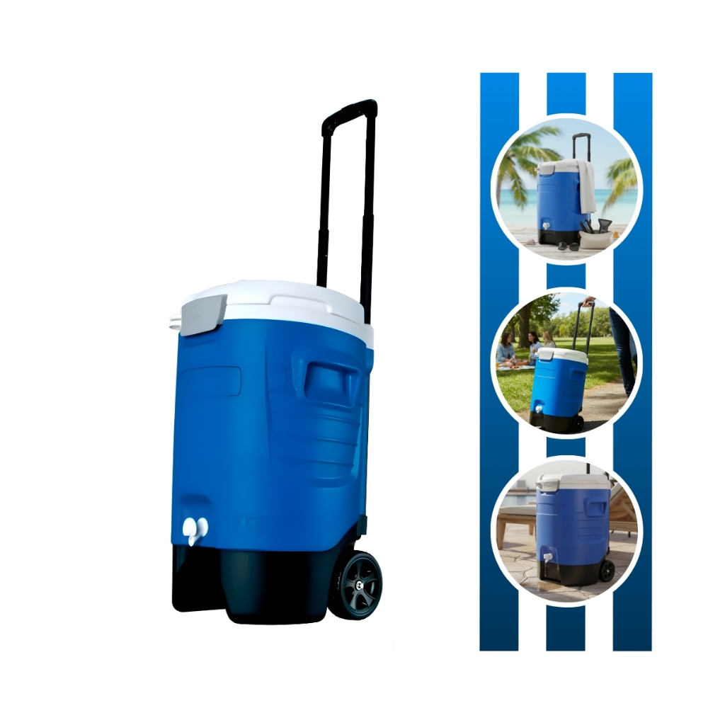 Galão Térmico Cooler Sport Roller 18,9l Azul Com Rodas Igloo