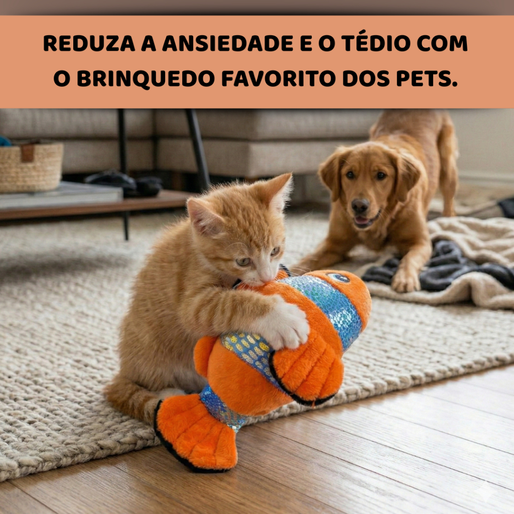 Brinquedo Pelúcia Pet Peixe Nemo Cachorro Gato Mordedor Resistente Apito Sonoro Diversão Cães